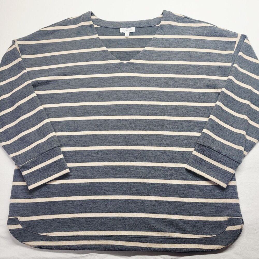 Haven Well Within Gray Ivory Striped V Neck Sweater Women's Size XL SOFT